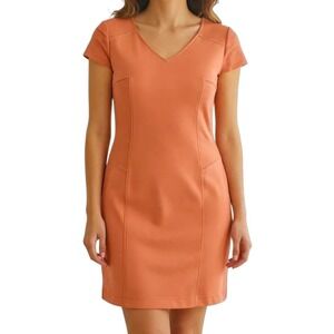 VTG HUGO BOSS Short Sleeve Sheath Dress Sz 2 Orange Business Casual Old Money